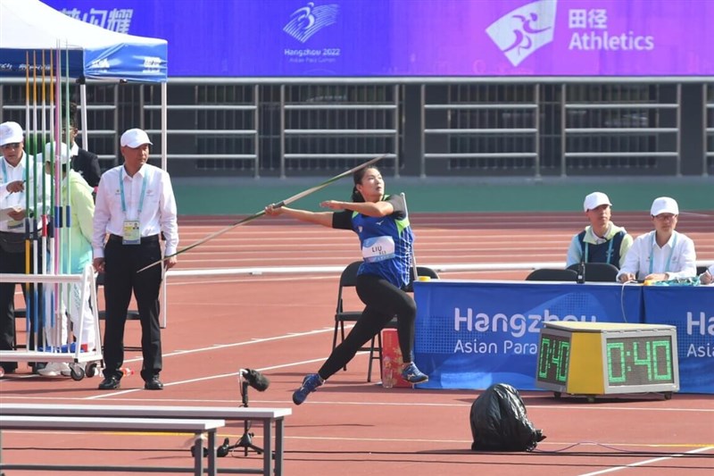 Liu Ya-ting secures the bronze medal in the women's javelin F13 event at the 2023 Paralympic Games. (Photo courtesy of Sports Administration)