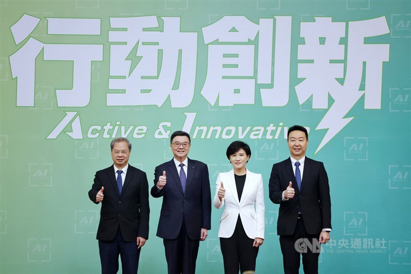 Newly appointed Cabinet Secretary-General Kung Ming-hsin, newly appointed Premier Cho Jung-tai, newly appointed Vice Premier Cheng Li-chiun, and newly appointed Cabinet spokesman Chen Shi-kai (from left to right), CNA photo April 10, 2024